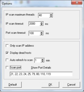 Free IP scanner Opzioni